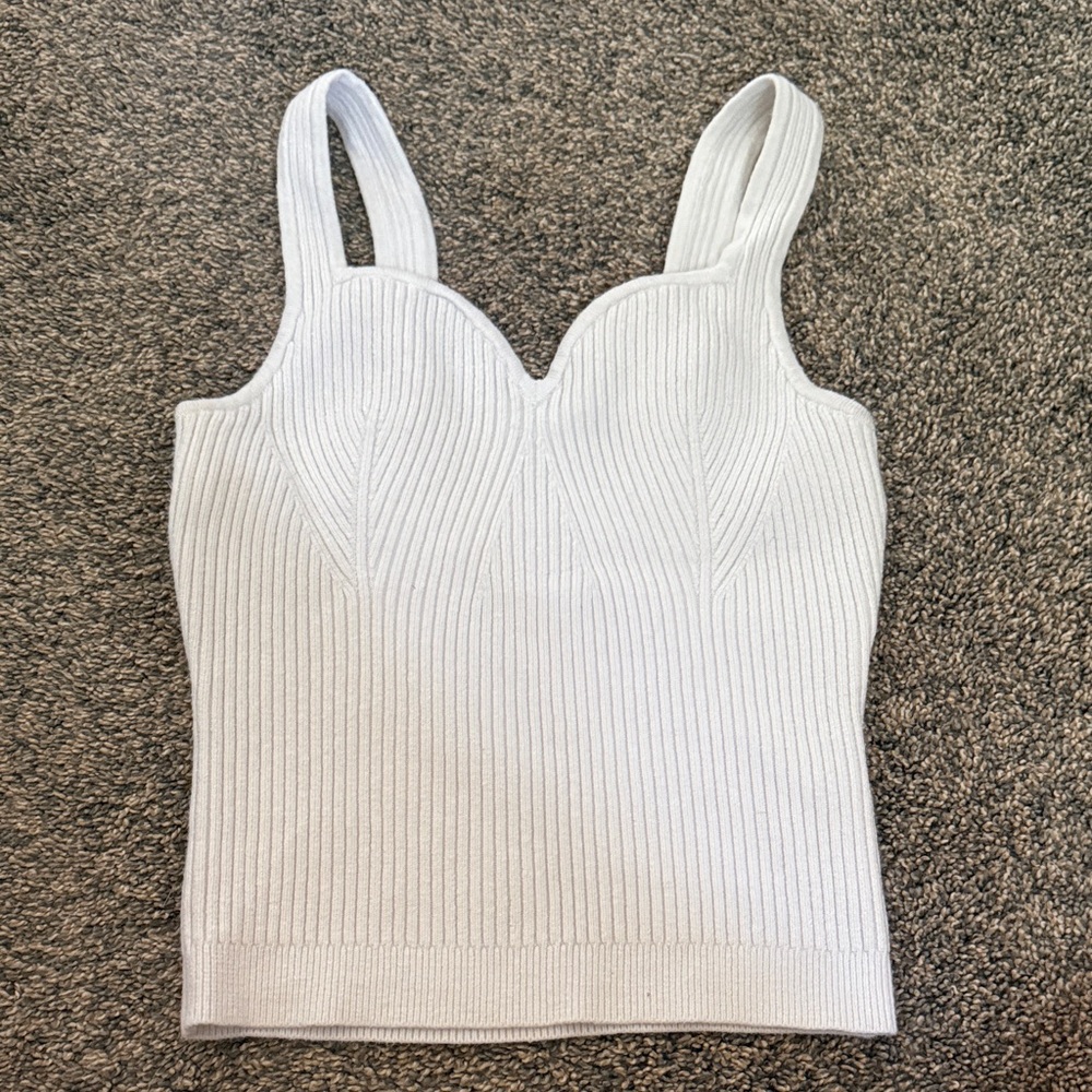 Abercrombie & Fitch White Ribbed Knit Top